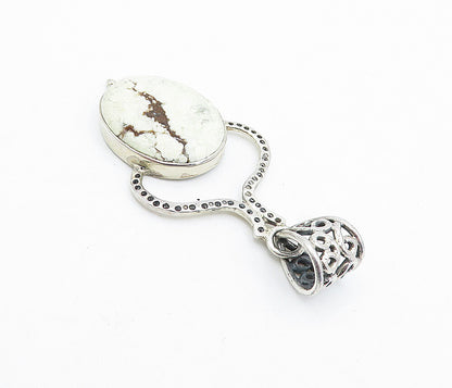 925 Sterling Silver Vintage Cabochon Jasper Swirl Detail Drop Pendant PT3277
