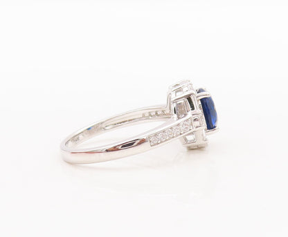 925 Sterling Silver Vintage Ring Round Cut Sapphire Halo CZ  Sz 7  RG29652