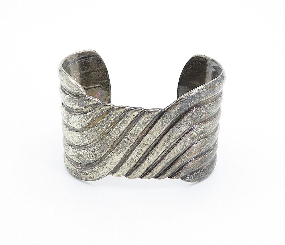 ZINA 925 Sterling Silver  Vintage Large Dark Tone Swirl Cuff Bracelet  BT1828