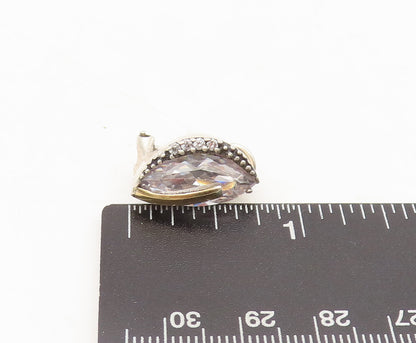 14k GOLD 925 Sterling Silver Vintage Beaded Marquise Cut CZ Earrings  EG12652