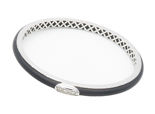 BELLE ETOILE 925 Sterling Silver Smooth Black Rubber Bangle Bracelet  BT6432