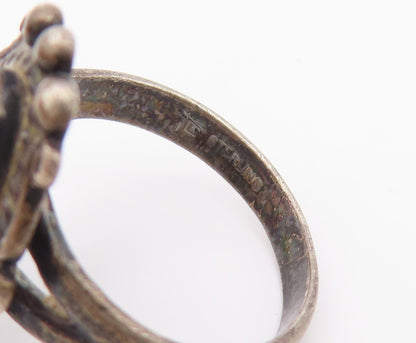 925 Sterling Silver Vintage Ring POST BELL Antique Carved Gemstone  Sz 7 RG33068