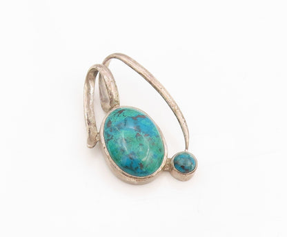 925 Sterling Silver Vintage Pendant Modernist Chrysocolla Twisted Locket PT25539