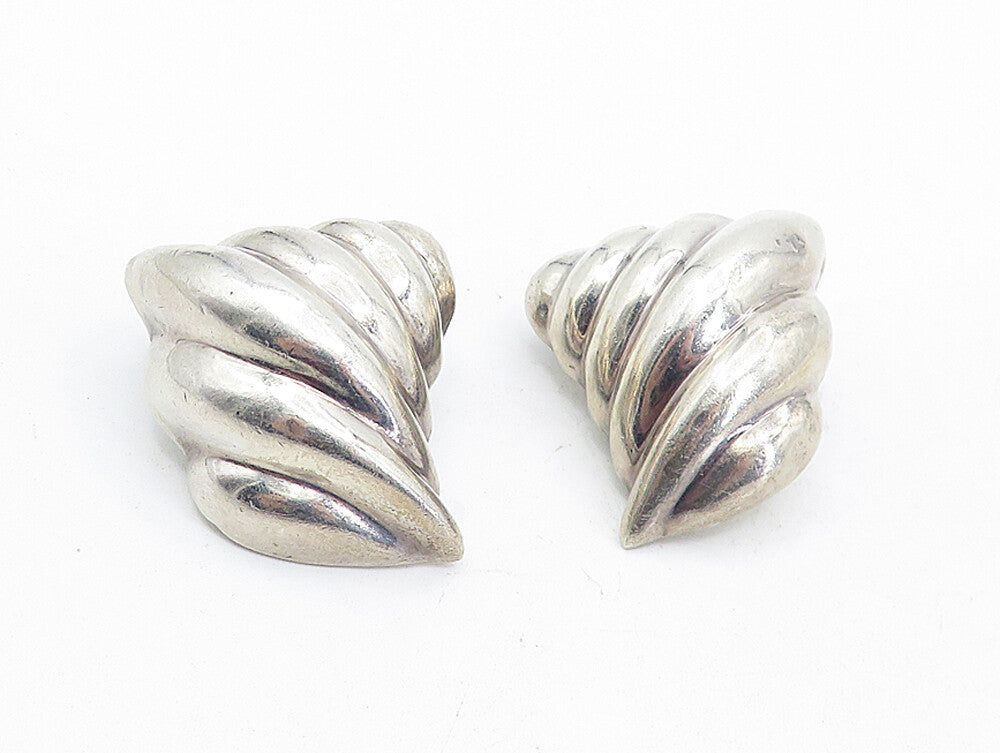 MEXICO 925 Sterling Silver  Vintage Fluted Hollow Non Pierce Earrings  EG2370