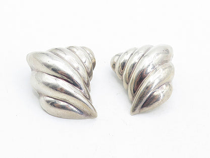 MEXICO 925 Sterling Silver  Vintage Fluted Hollow Non Pierce Earrings  EG2370