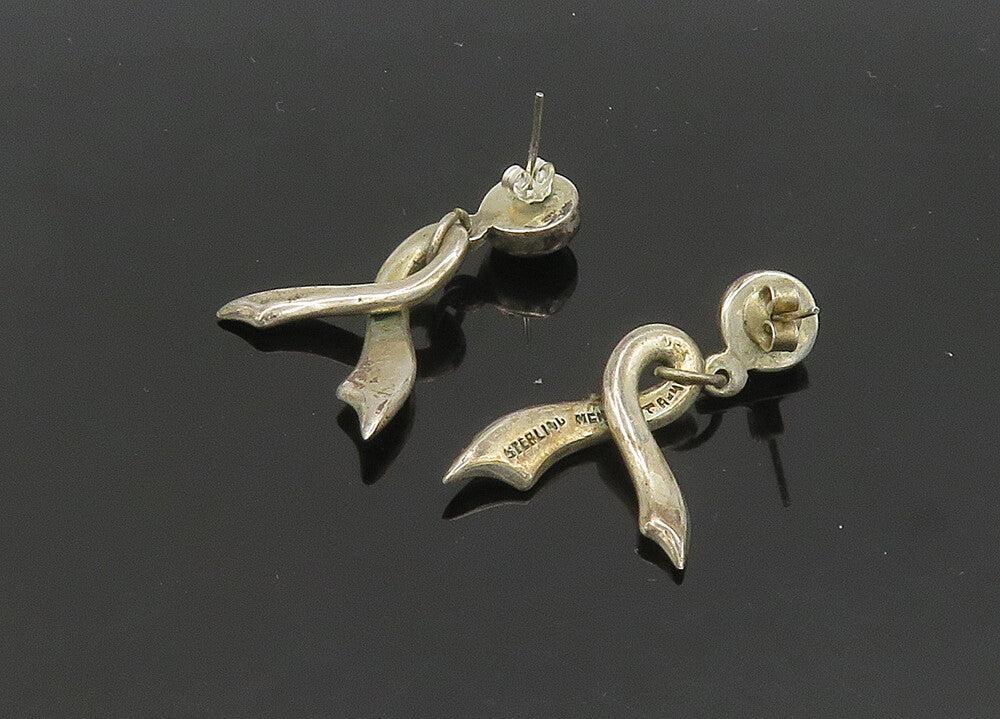 MEXICO 925 Sterling Silver  Vintage Sodalite Ribbon Dangle Earrings  EG10510