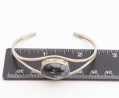 925 Sterling Silver Vintage Bracelet Oval Cabochon Agate Modernist Cuff  BT11508