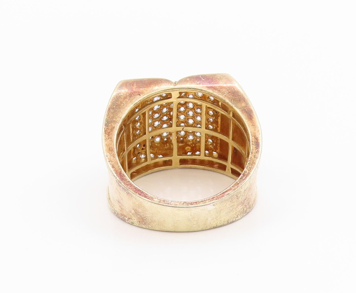 925 Sterling Silver Vintage Ring Gold Plated CZ Square Inlay  Sz 11  RG33162