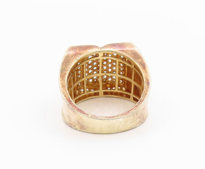 925 Sterling Silver Vintage Ring Gold Plated CZ Square Inlay  Sz 11  RG33162
