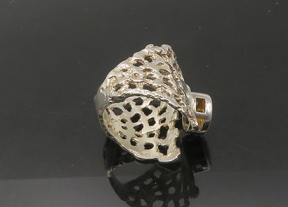 925 Silver  Vintage Cubic Zirconia & Citrine Sculpted Band Ring Sz 8.5 RG22387