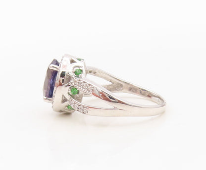 925 Sterling Silver Vintage Ring Designer Round  Sapphire Halo CZ  Sz 7  RG30414