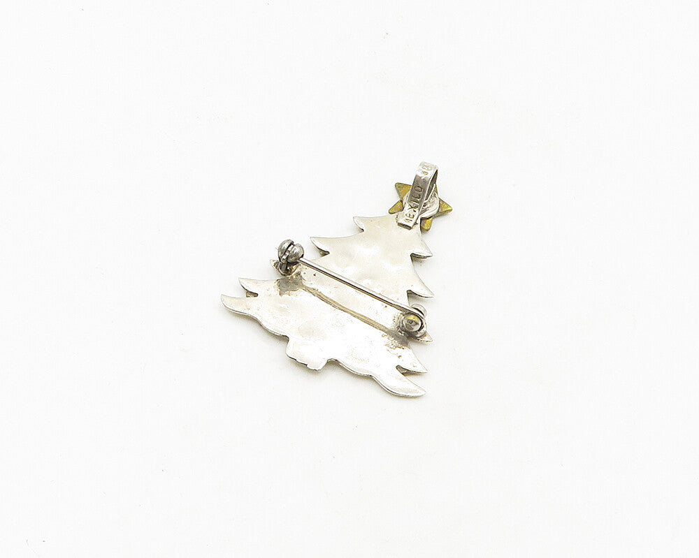 MEXICO 925 Sterling Silver  Vintage Two Tone Christmas Tree Brooch Pin  BP7404