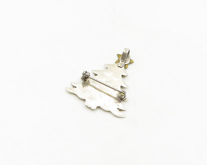 MEXICO 925 Sterling Silver  Vintage Two Tone Christmas Tree Brooch Pin  BP7404