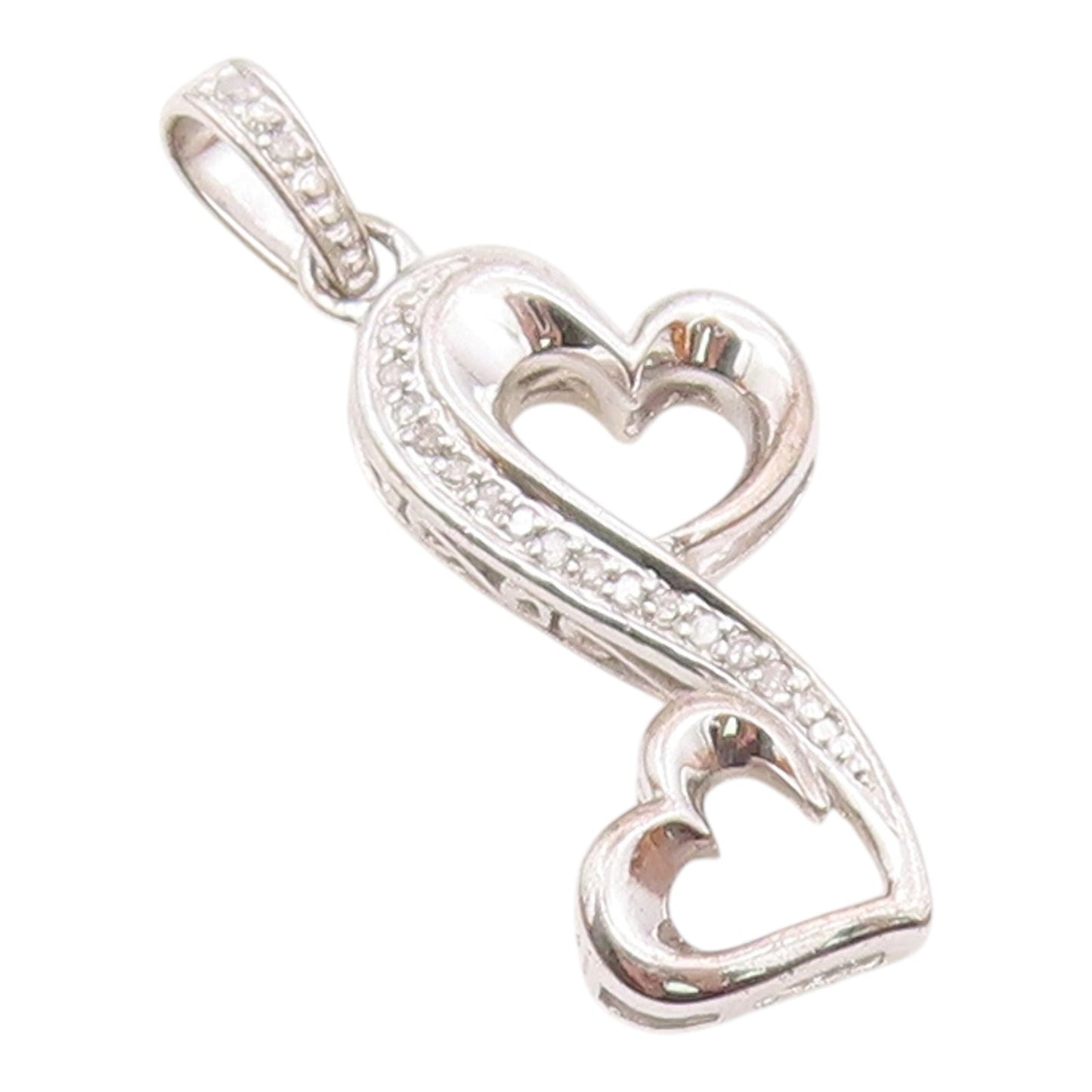 925 Silver  Vintage Genuine Diamonds Floating Love Hearts Pendant  PT21169