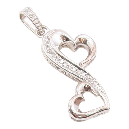 925 Silver  Vintage Genuine Diamonds Floating Love Hearts Pendant  PT21169