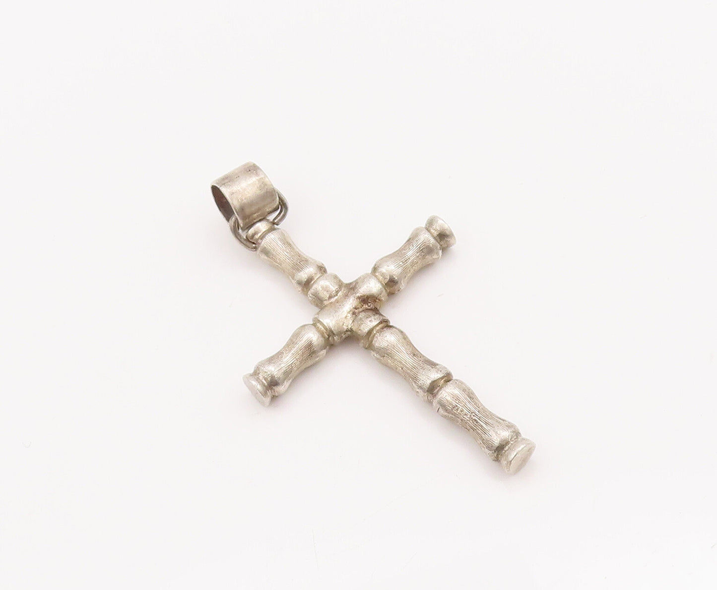 925 Sterling Silver Vintage Pendant Bamboo Stick Carved Religious Cross  PT23032