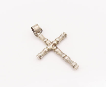 925 Sterling Silver Vintage Pendant Bamboo Stick Carved Religious Cross  PT23032