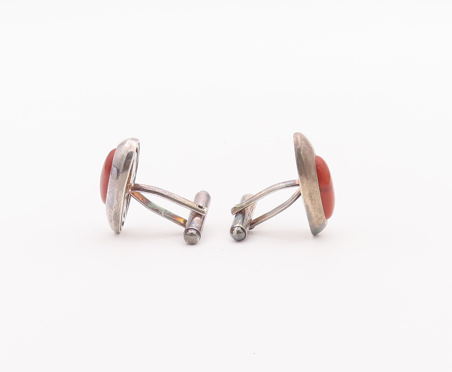 925 Sterling Silver Vintage Cuff Links Oval Cabochon Orange Carnelian  TR3711