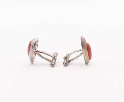 925 Sterling Silver Vintage Cuff Links Oval Cabochon Orange Carnelian  TR3711