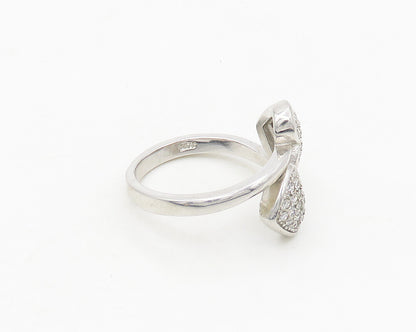 925 Sterling Silver  Cubic Zirconia Love Hearts Bypass Band Ring Sz 6  RG17983