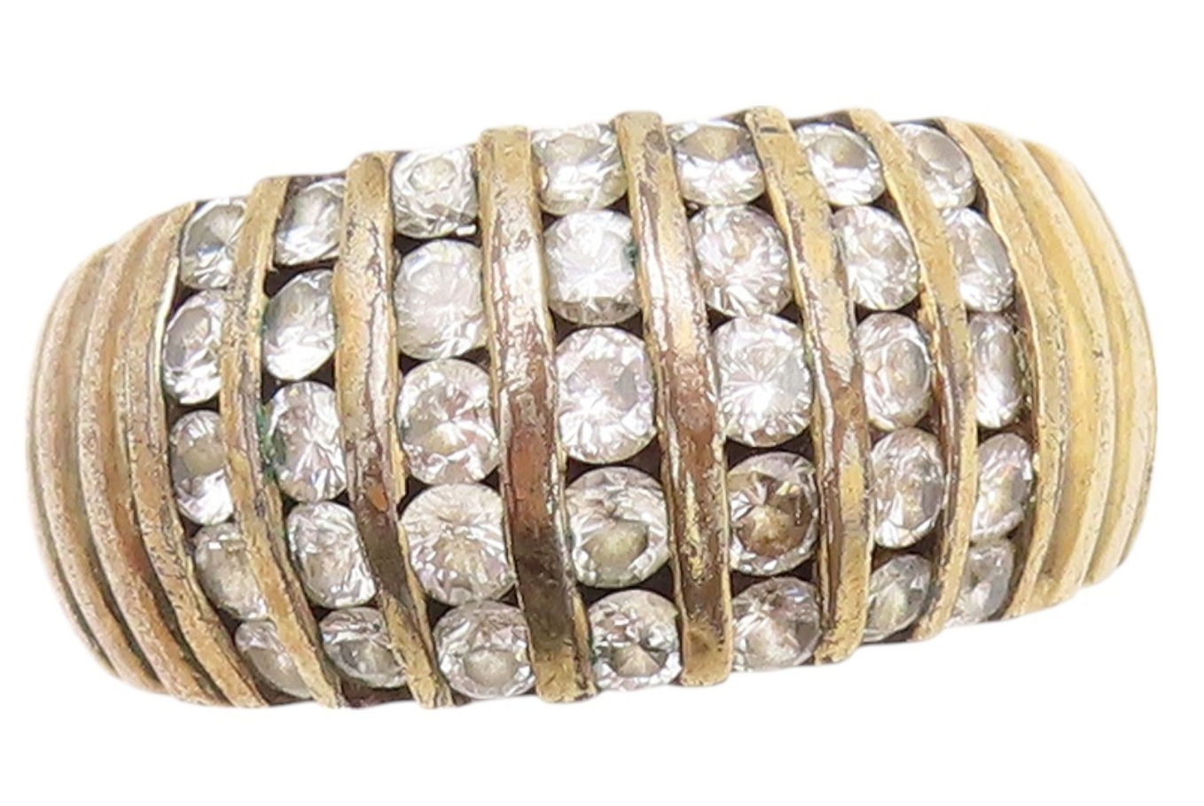 925 Sterling Silver Vintage Ring Gold Plated Grooved Topaz bands  Sz 9  RG32394