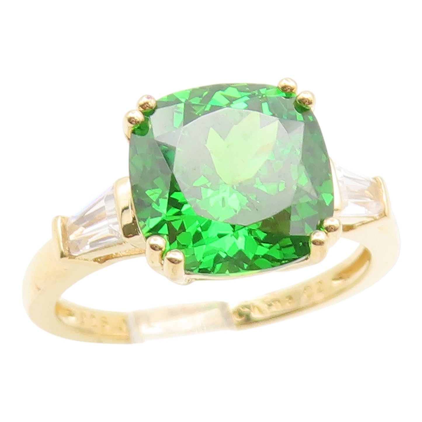 925 Sterling Silver Vintage Ring Gold Plated Green & White CZ Band Sz 8 RG35288