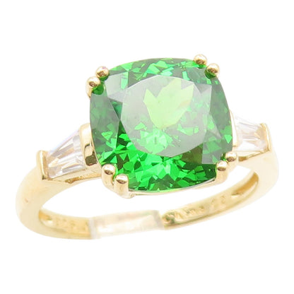 925 Sterling Silver Vintage Ring Gold Plated Green & White CZ Band Sz 8 RG35288