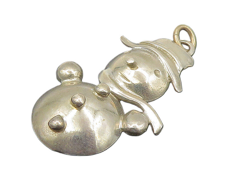 925 Sterling Silver  Vintage Shiny Winter Snowman Motif Pendant  PT14423