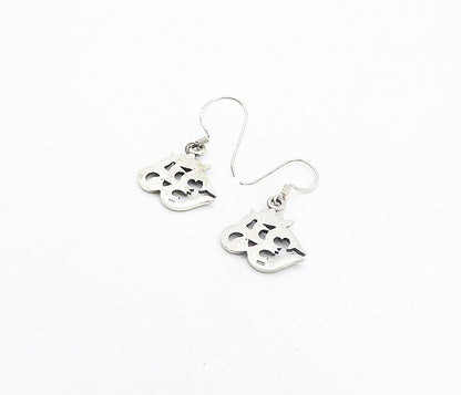 925 Sterling Silver  Vintage Om Spiritual Symbol Dangle Earrings  EG3495
