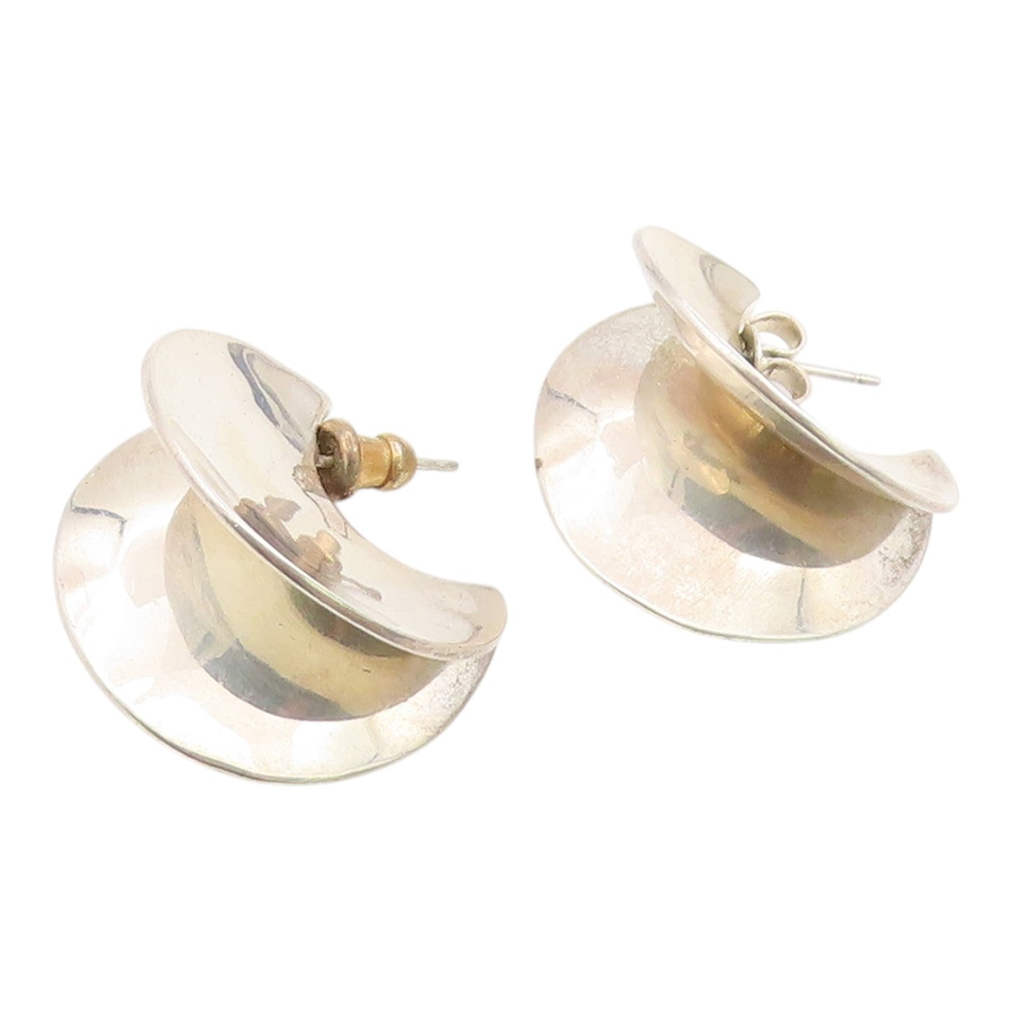 925 Sterling Silver Vintage Earrings Modernist Folded Crescent Moons  EG14414