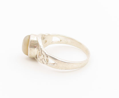 925 Sterling Silver Vintage Ring Oval Moonstone Celtic Knotwork  Sz 7.5  RG36918