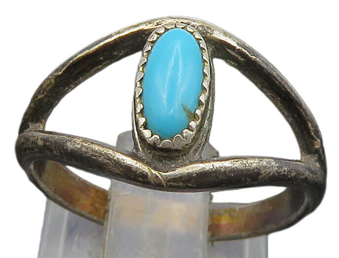 NAVAJO 925 Sterling Silver  Vintage Turquoise Split Band Ring Sz 6  RG23800