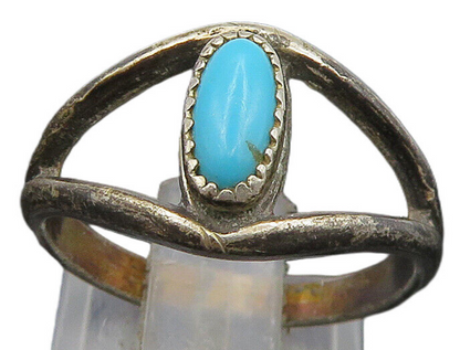 NAVAJO 925 Sterling Silver  Vintage Turquoise Split Band Ring Sz 6  RG23800