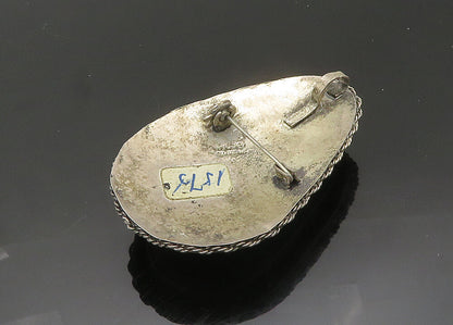 ISRAEL 925 Sterling Silver  Vintage Eilat Stone Twist Border Brooch Pin BP8072