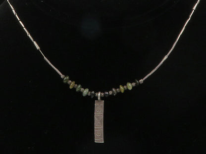 SOUTHWESTERN 925 Silver Vintage Black Onyx & Agate Chain Necklace NE2443