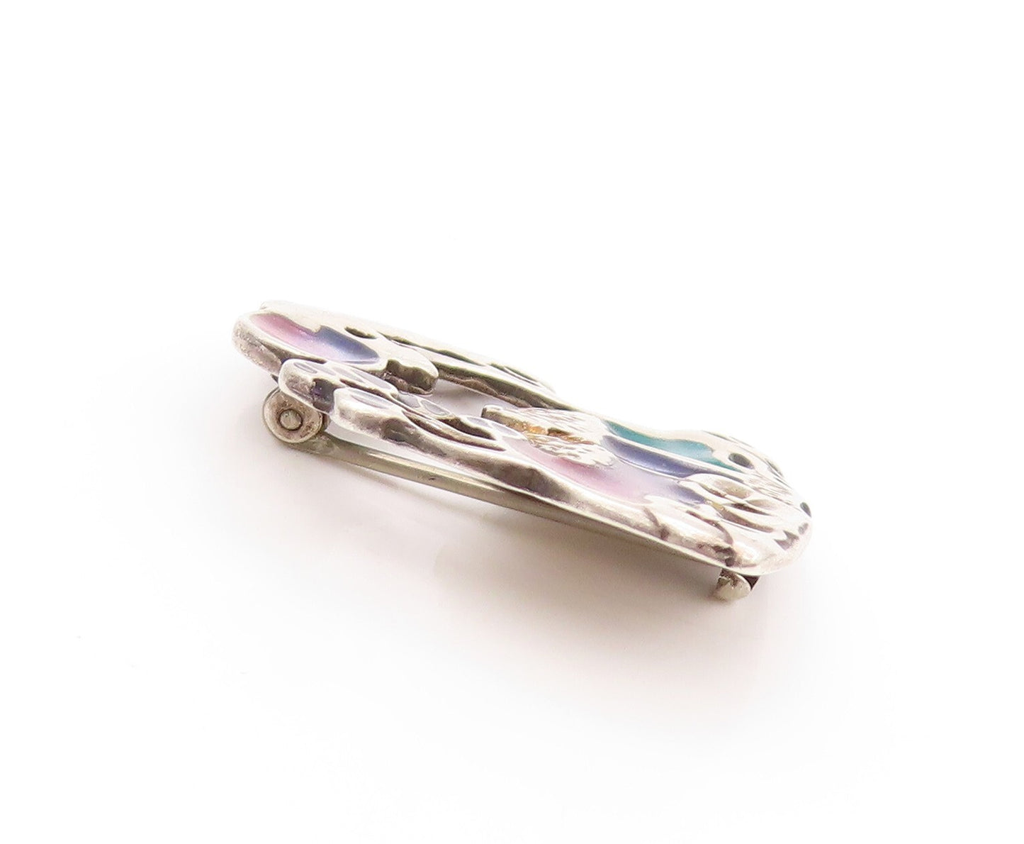 925 Sterling Silver Vintage Brooch Enameled Forest Landscape Cutout  BP11507
