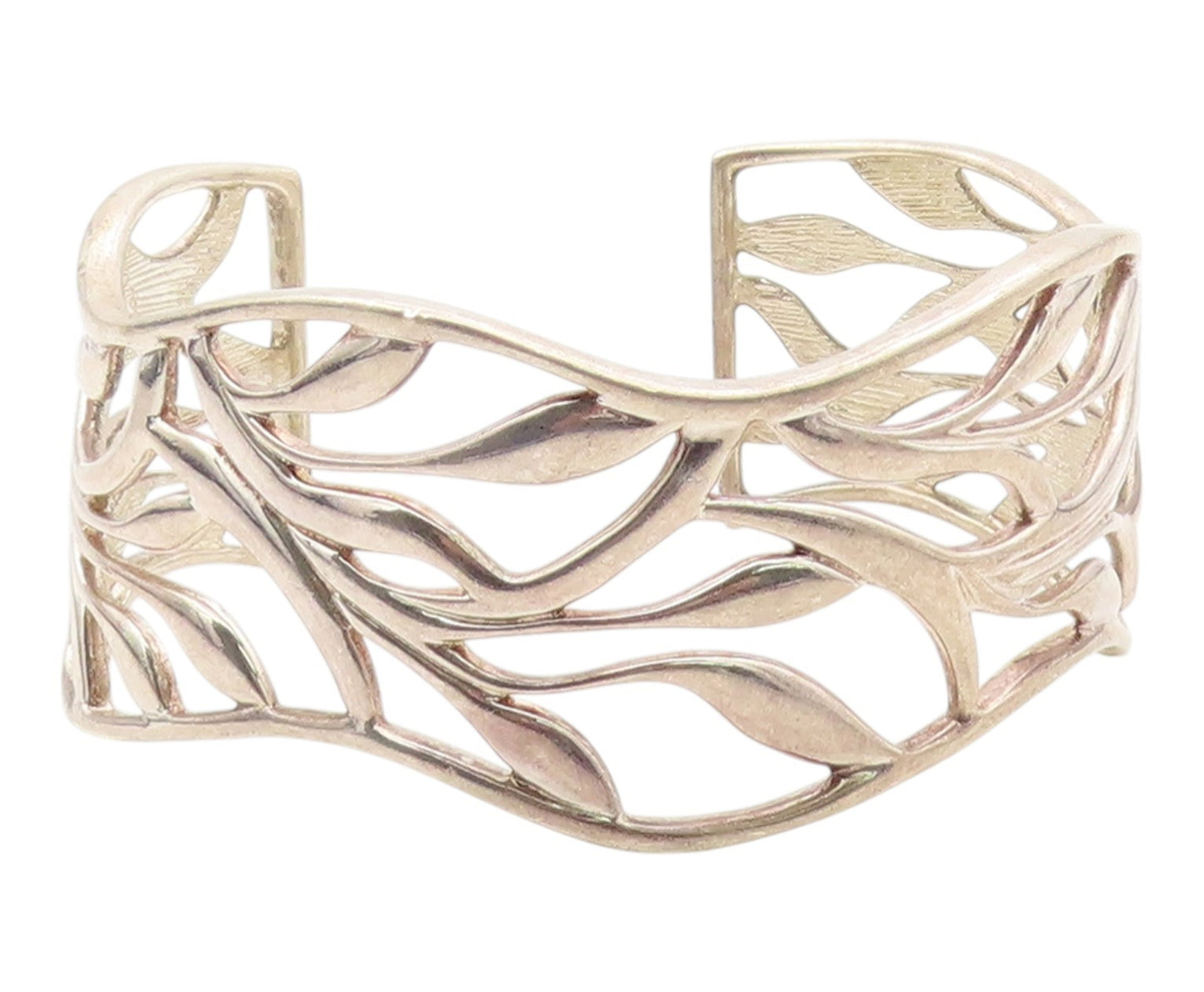 925 Sterling Silver Vintage Bracelet Modernist Wavy Leaf Cutout Cuff  BT12133