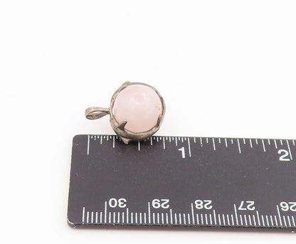 925 Sterling Silver Vintage Pendant Rose Quartz With Hugging Dolphins  PT25629