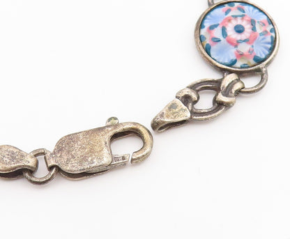 925 Sterling Silver Vintage Bracelet Antique Carved Floral Blossom Link  BT11925