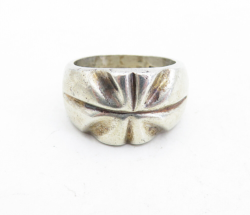 MEXICO 925 Sterling Silver Vintage Sculpted Detail Band Ring Sz 7 RG5502