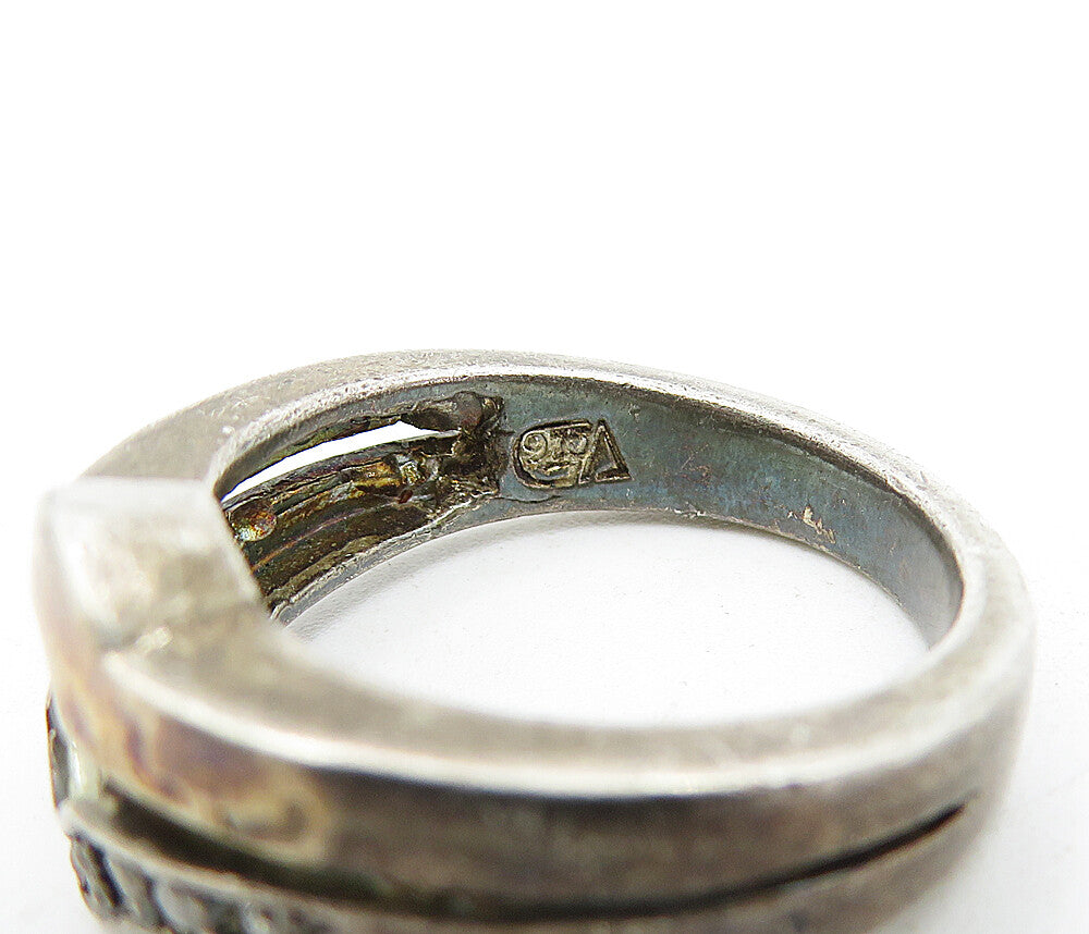 925 Sterling Silver  Vintage Topaz Dark Tone Split Band Ring Sz 6.5  RG5229