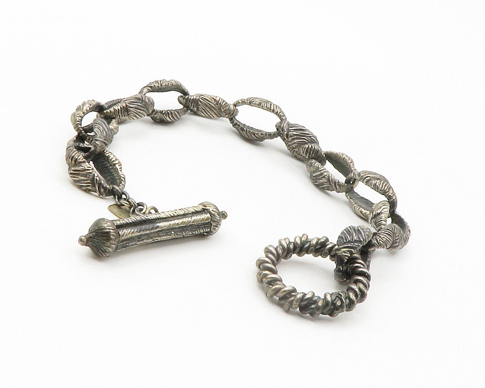 925 Sterling Silver  Vintage Oxidized Textured Link Chain Bracelet  BT5396