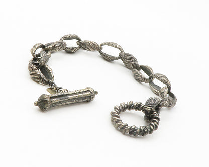 925 Sterling Silver  Vintage Oxidized Textured Link Chain Bracelet  BT5396