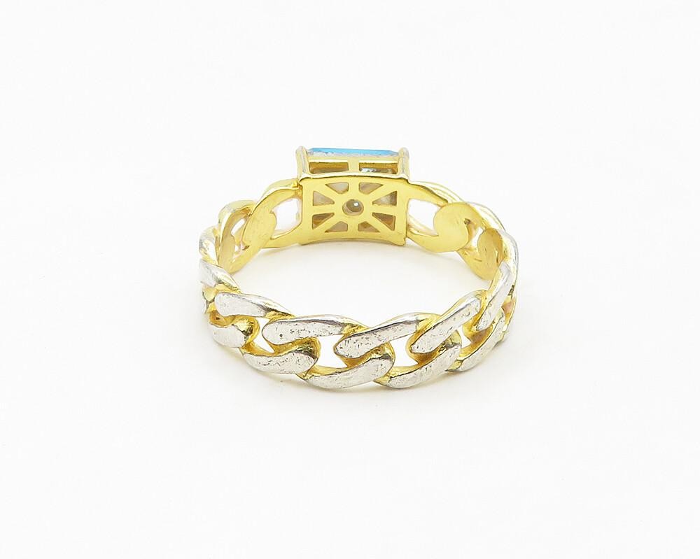 925 Sterling Silver  Blue Topaz Gold Plated Chain Link Band Ring Sz 8  RG19211