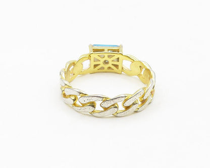925 Sterling Silver  Blue Topaz Gold Plated Chain Link Band Ring Sz 8  RG19211