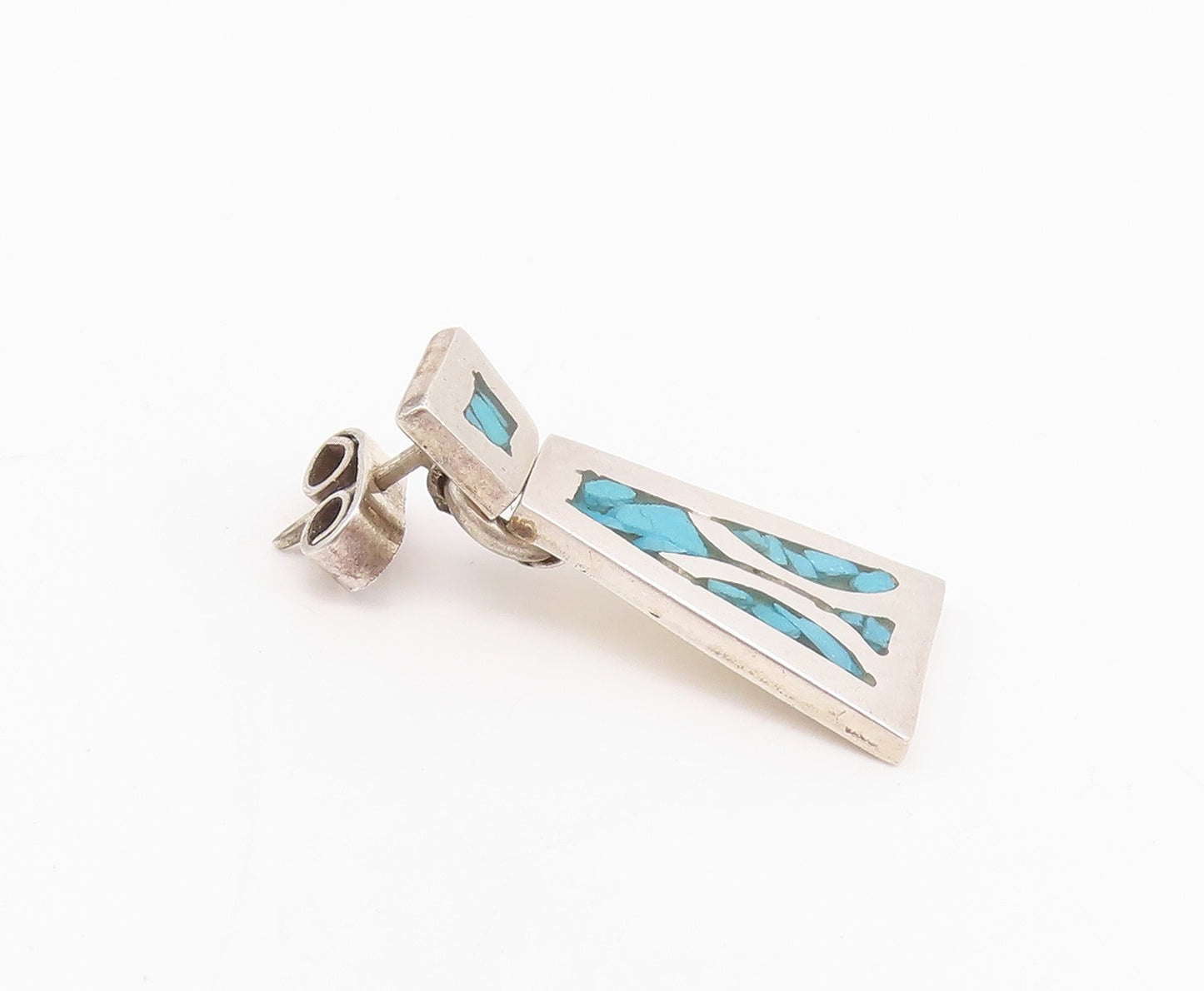 925 Sterling Silver Vintage Earrings MEXICO Crushed Turquoise Inlay  EG13618