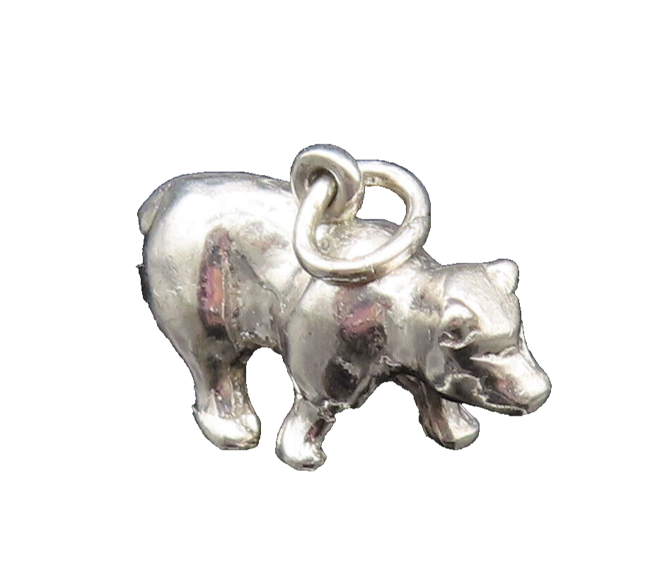 925 Sterling Silver  Vintage Sculpted Polar Bear Charm Pendant  PT20959
