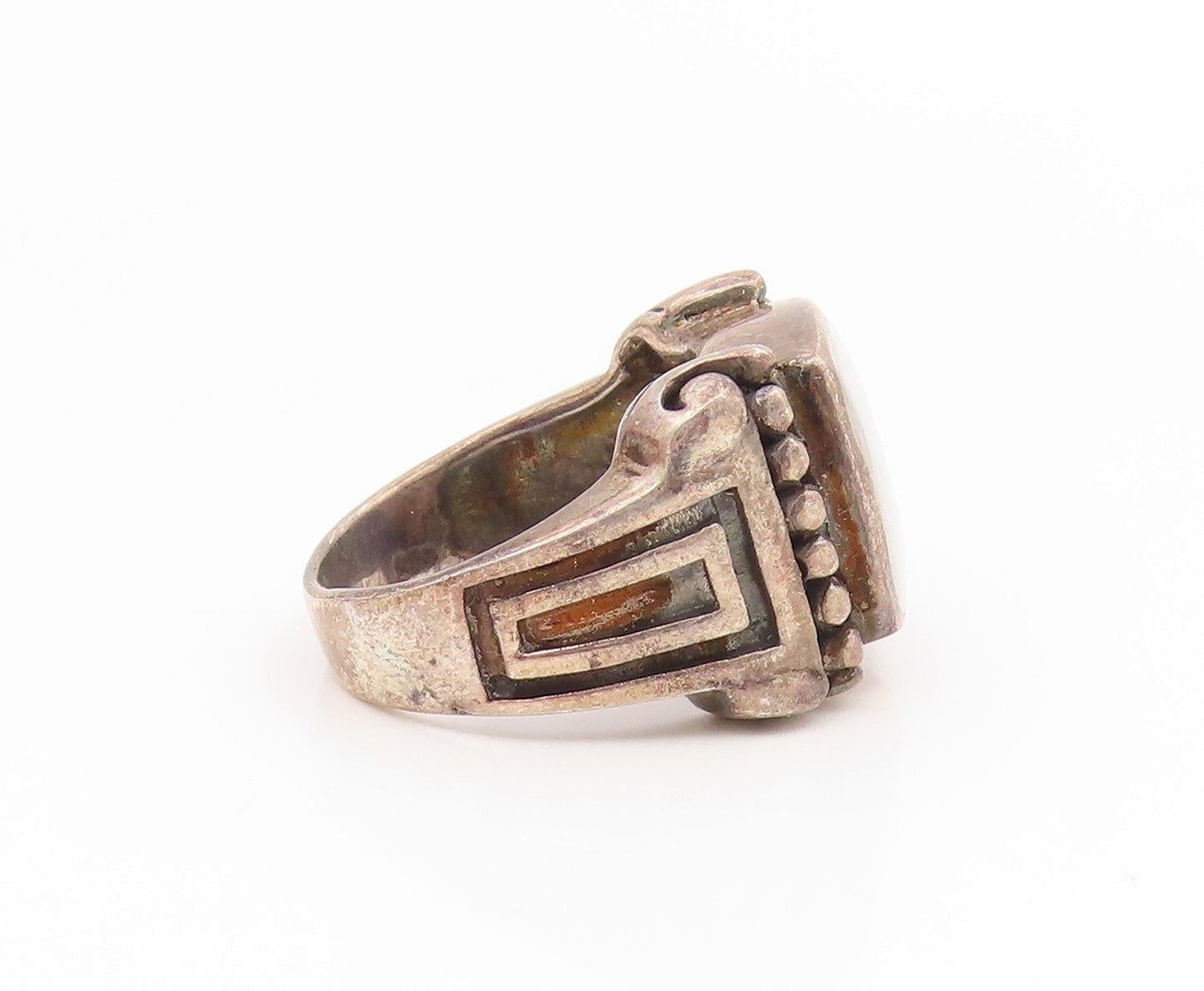 925 Sterling Silver Vintage Ring Mother Of Pearl Statement Band  Sz 7  RG35180
