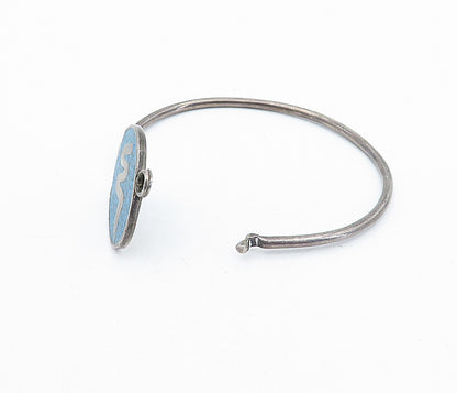 MEXICO 925 Sterling Silver Vintage Crushed Turquoise Bangle Bracelet BT1455