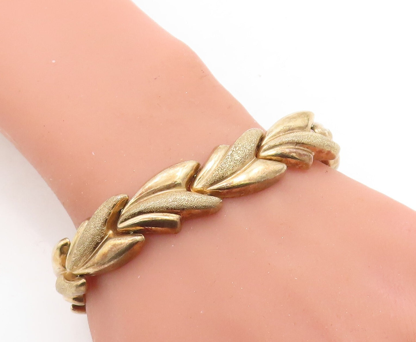 925 Sterling Silver  Vintage Gold Plated Hollow Fluted Chain Bracelet  BT1652